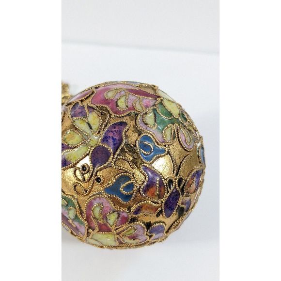 Large Globe Ball Butterfly Design Cloisonne Pendant Necklace - Picture 15 of 16